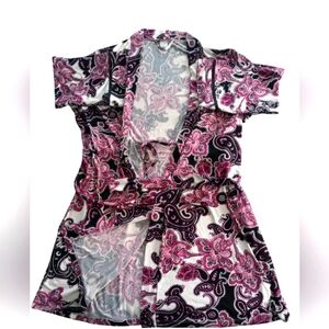 Linea Donatella Black, White & Purple Decorative Robe; size L / XL